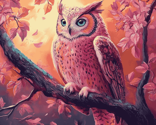 Cute Pink Bird Owl Diamond Painting