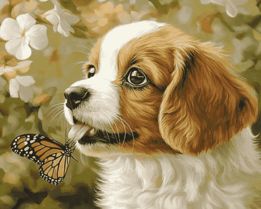 Cute Puppy Butterfly Diamond Painting