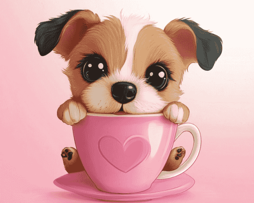 Cute Puppy in a Cup Diamond Painting