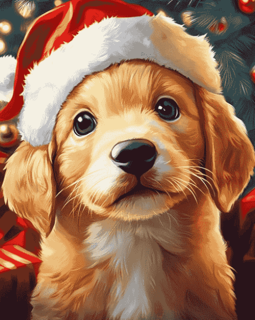 Cute Santa Puppy Diamond Painting