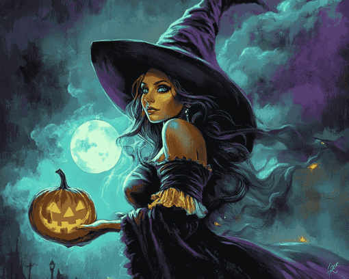 Cute Witch Halloween Fantasy Diamond Painting