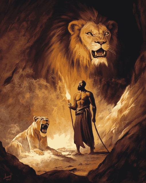 Daniel In The Lions Den Vintage Diamond Painting