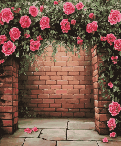 Dark Pink Floral Bricks Diamond Painting