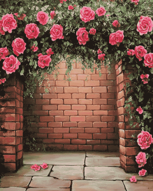 Dark Pink Floral Bricks Diamond Painting