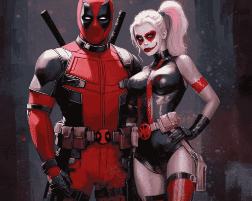 Deadpool and Harley Quinn Animations Diamond Painting