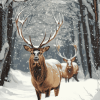 Deer and Snowy Woods Diamond Painting