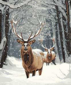 Deer and Snowy Woods Diamond Painting