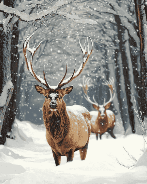 Deer and Snowy Woods Diamond Painting