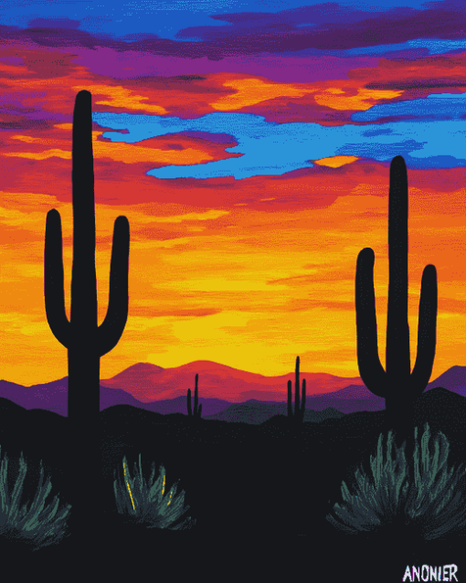 Desert Sunset Saguaro National Park Diamond Painting