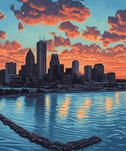 Detroit Skyline at Sunset Diamond Painting