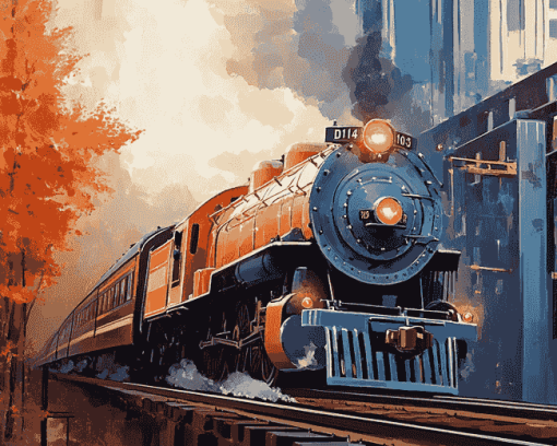 Diesel Train Pencil Sketch Diamond Painting