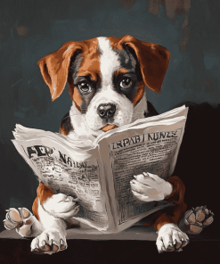 Dog with Newspaper Diamond Painting