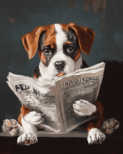 Dog with Newspaper Diamond Painting