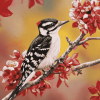 Downy Woodpecker Blossoms Diamond Painting