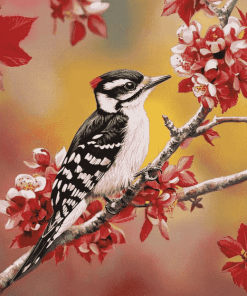 Downy Woodpecker Blossoms Diamond Painting