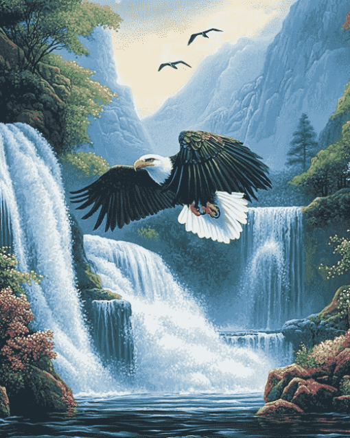 Eagles and Waterfalls Wildlife Diamond Painting