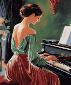 Elegant Lady Playing Piano Diamond Painting