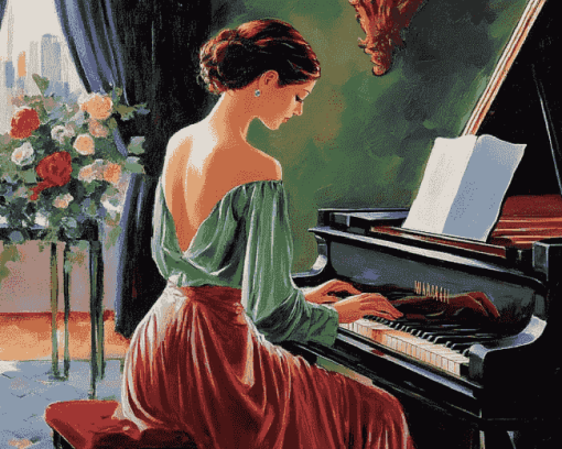 Elegant Lady Playing Piano Diamond Painting