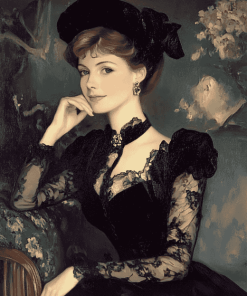 Elegant Woman in Black Dress Diamond Painting