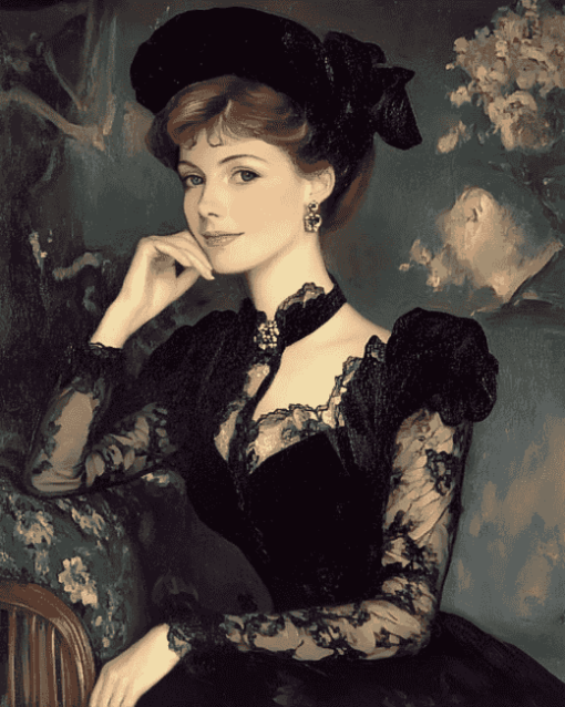 Elegant Woman in Black Dress Diamond Painting