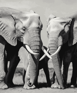 Elephants Snuggling Monochrome Diamond Painting