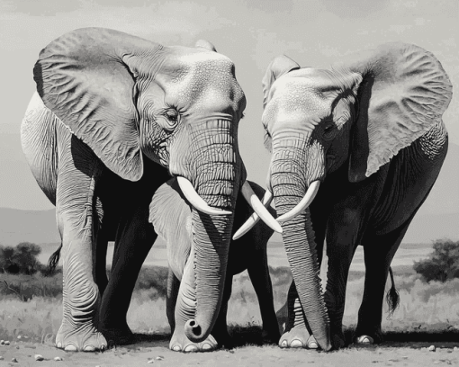 Elephants Snuggling Monochrome Diamond Painting