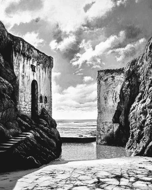 Enniscrone Cliff Baths Monochrome Diamond Painting