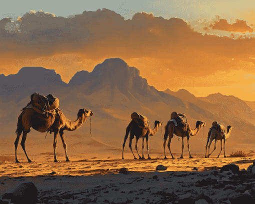 Ethiopian Camels Landscape Diamond Painting