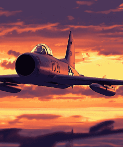 F86 Sabre Jet at Sunset Diamond Painting