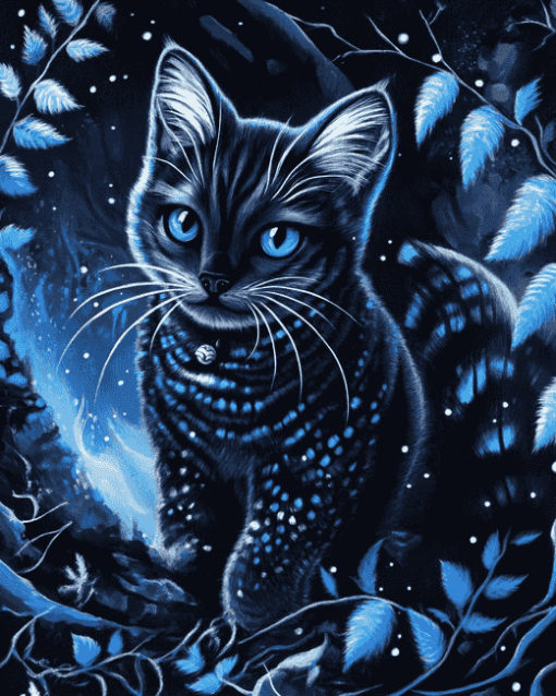 Fantasy Blue Black Kitty Diamond Painting