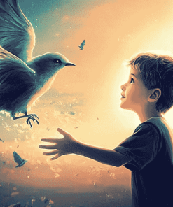 Fantasy Boy and Bird Scene Diamond Painting