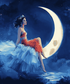 Fantasy Girl on Crescent Moon Diamond Painting