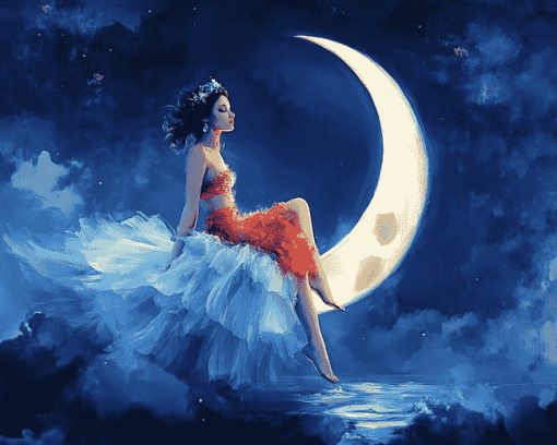 Fantasy Girl on Crescent Moon Diamond Painting