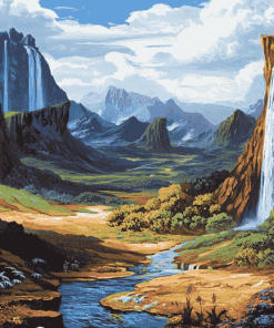 Fantasy Landscape Waterfalls Diamond Painting