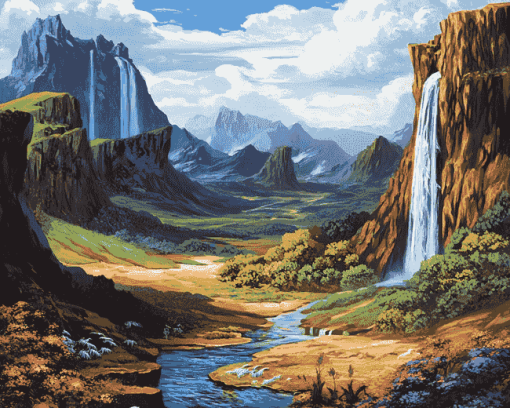 Fantasy Landscape Waterfalls Diamond Painting