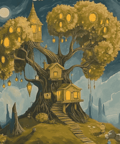 Fantasy Treehouse Landscape Diamond Painting