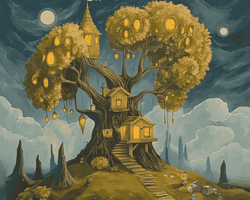 Fantasy Treehouse Landscape Diamond Painting