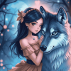 Fantasy Wolf and Girl Diamond Painting