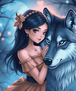 Fantasy Wolf and Girl Diamond Painting