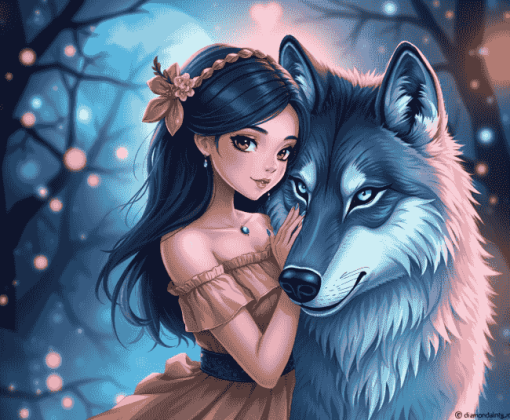 Fantasy Wolf and Girl Diamond Painting