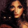 Fantasy Woman with Black Cat Diamond Painting