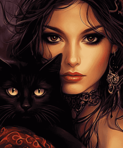 Fantasy Woman with Black Cat Diamond Painting