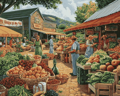 Farmers Market Scene Diamond Painting