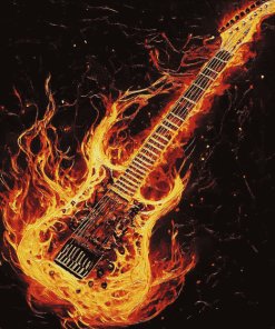 Fiery Guitar Diamond Painting