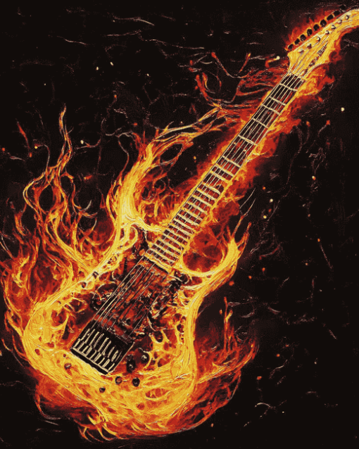 Fiery Guitar Diamond Painting