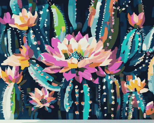 Floral Cactus Blossoms Diamond Painting