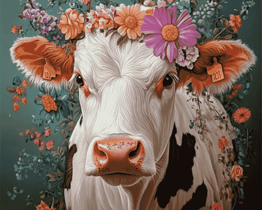 Floral Cow Diamond Painting