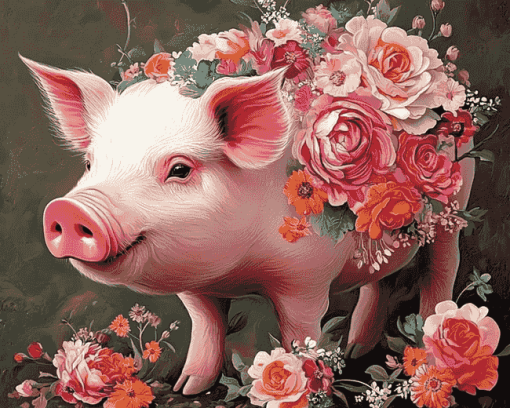 Floral Pig Art Diamond Painting