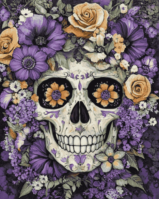 Floral Skull with Roses Diamond Painting