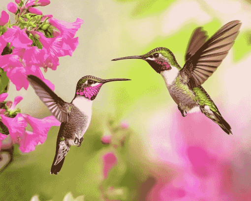 Flying Hummingbirds Pink Diamond Painting